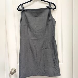Cider Woven Bowknot Solid Zipper Charcoal Mini Dress